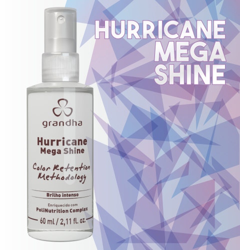 Hurricane Mega Shine é um finalizador da Grandha que deixa o cabelo com brilho e toque seco. Excelente para o cabelo colorido.